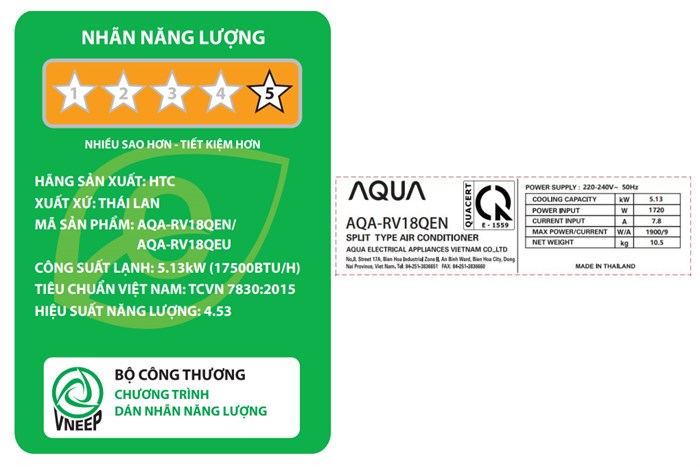 Máy lạnh AQUA Inverter 2 HP AQA-RV18QE